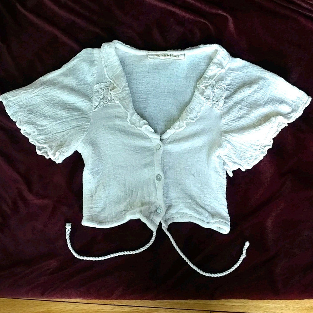 JEN'S PIRATE BOOTY XS CROP CREAM GAUZE BUTTON TOP